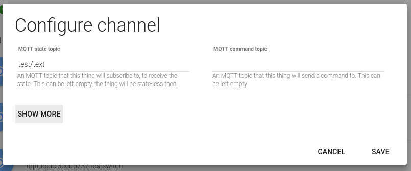 Generic MQTT Thing channel configuration